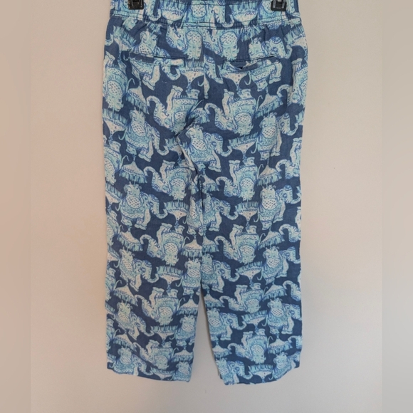 Lilly Pulitzer XS Florita Linen Pant Deep Indigo Elephants Blue White Pull On - Picture 5 of 13